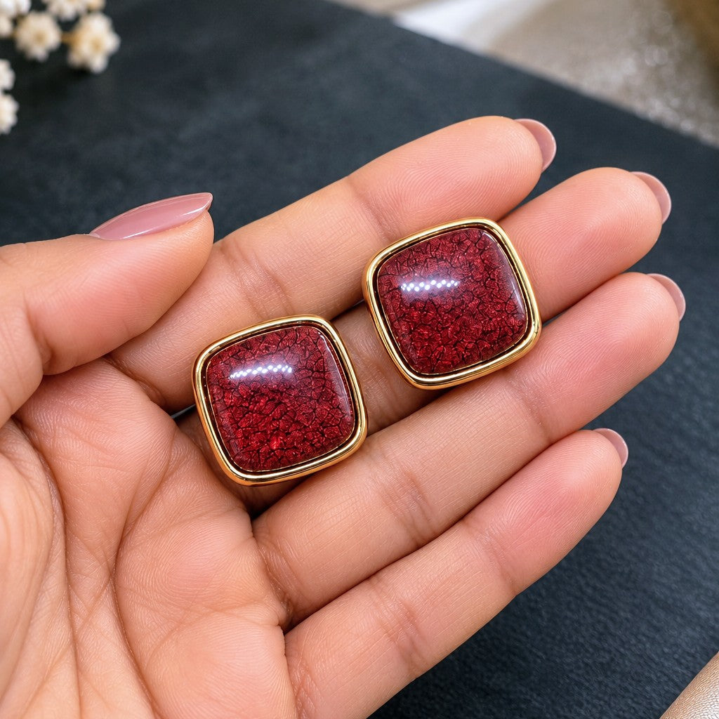 Square Crackle Cabochon Earrings