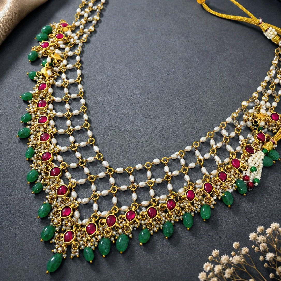 Pearl Lattice Bib Necklace