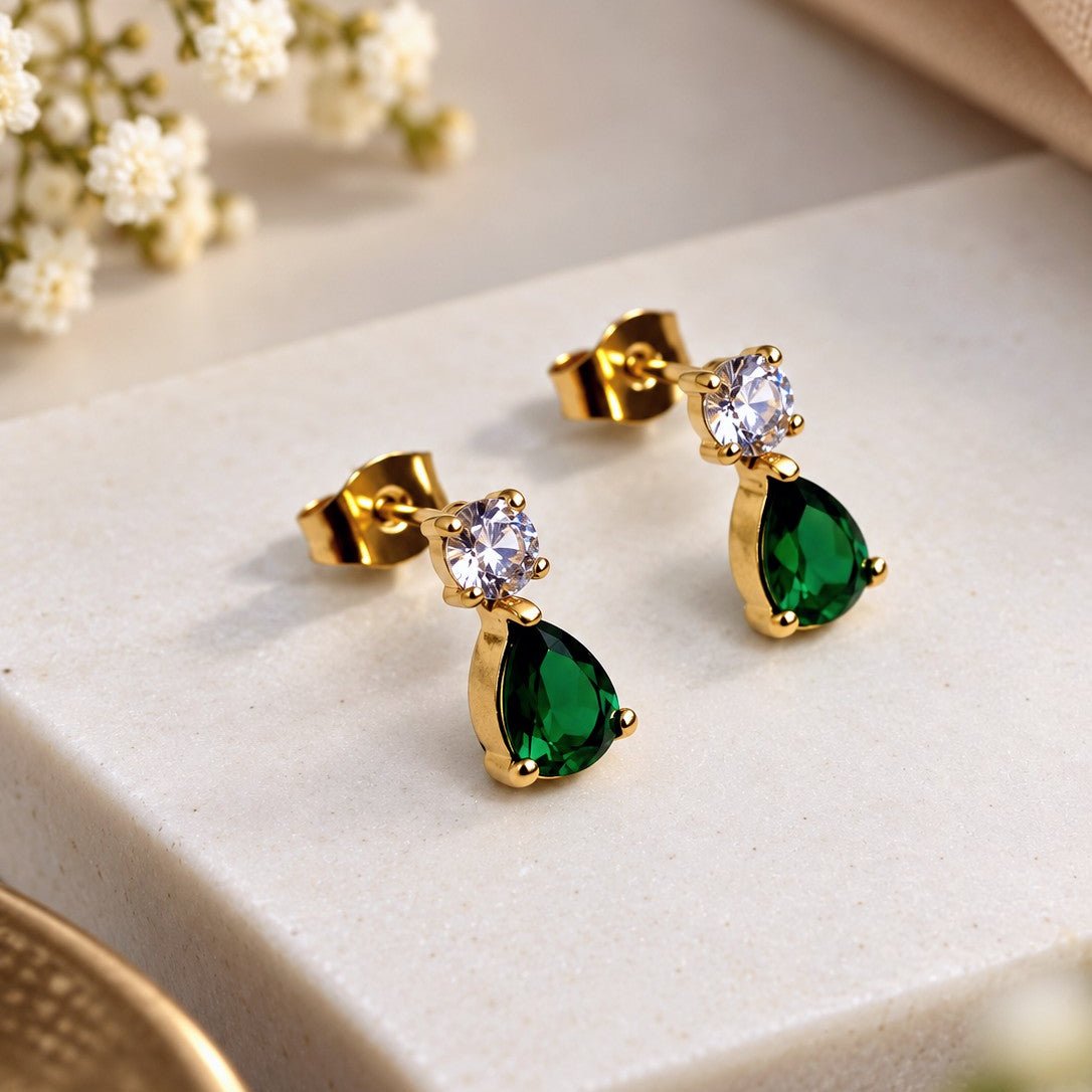 Round CZ Gem Drop Earrings