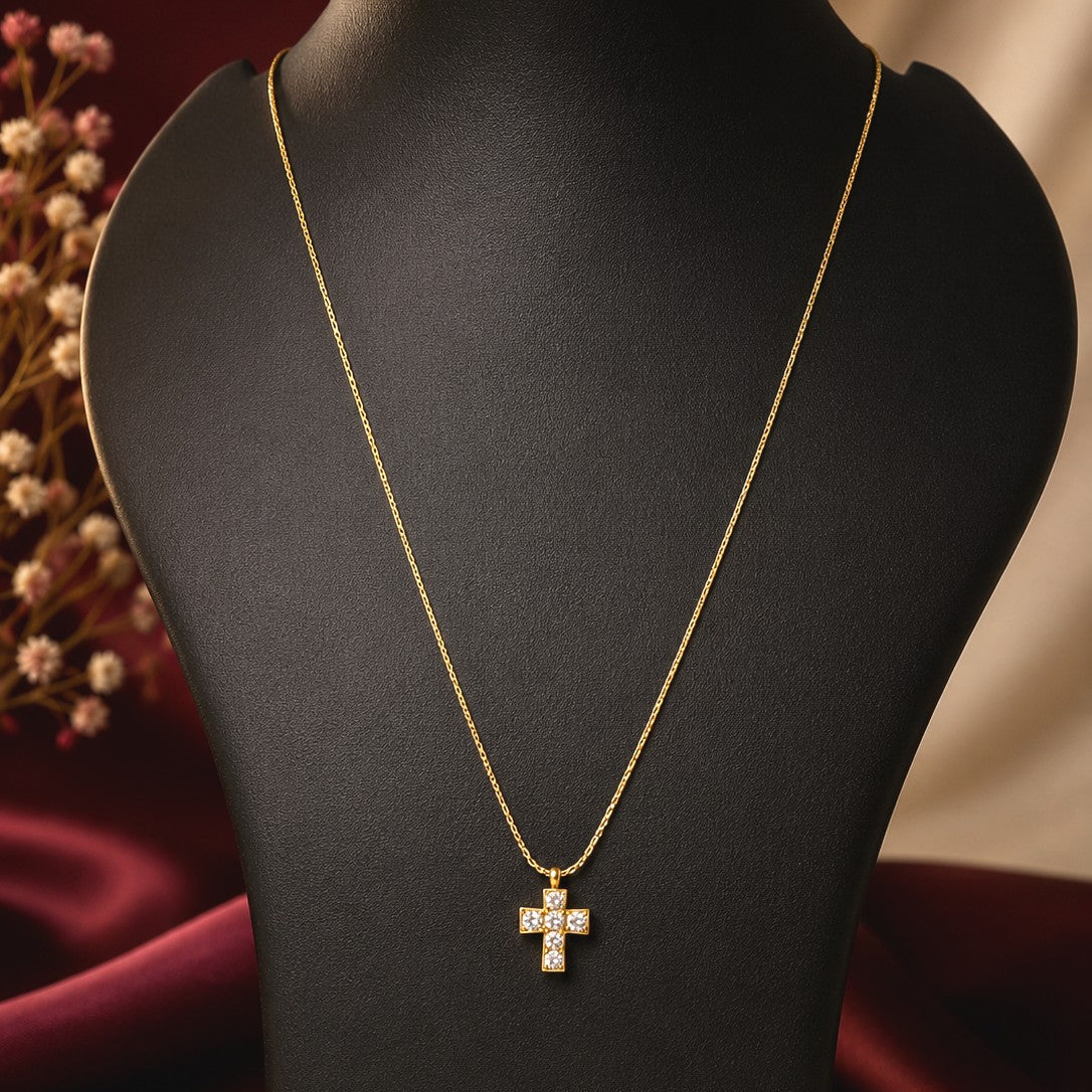 Round CZ Cross Necklace