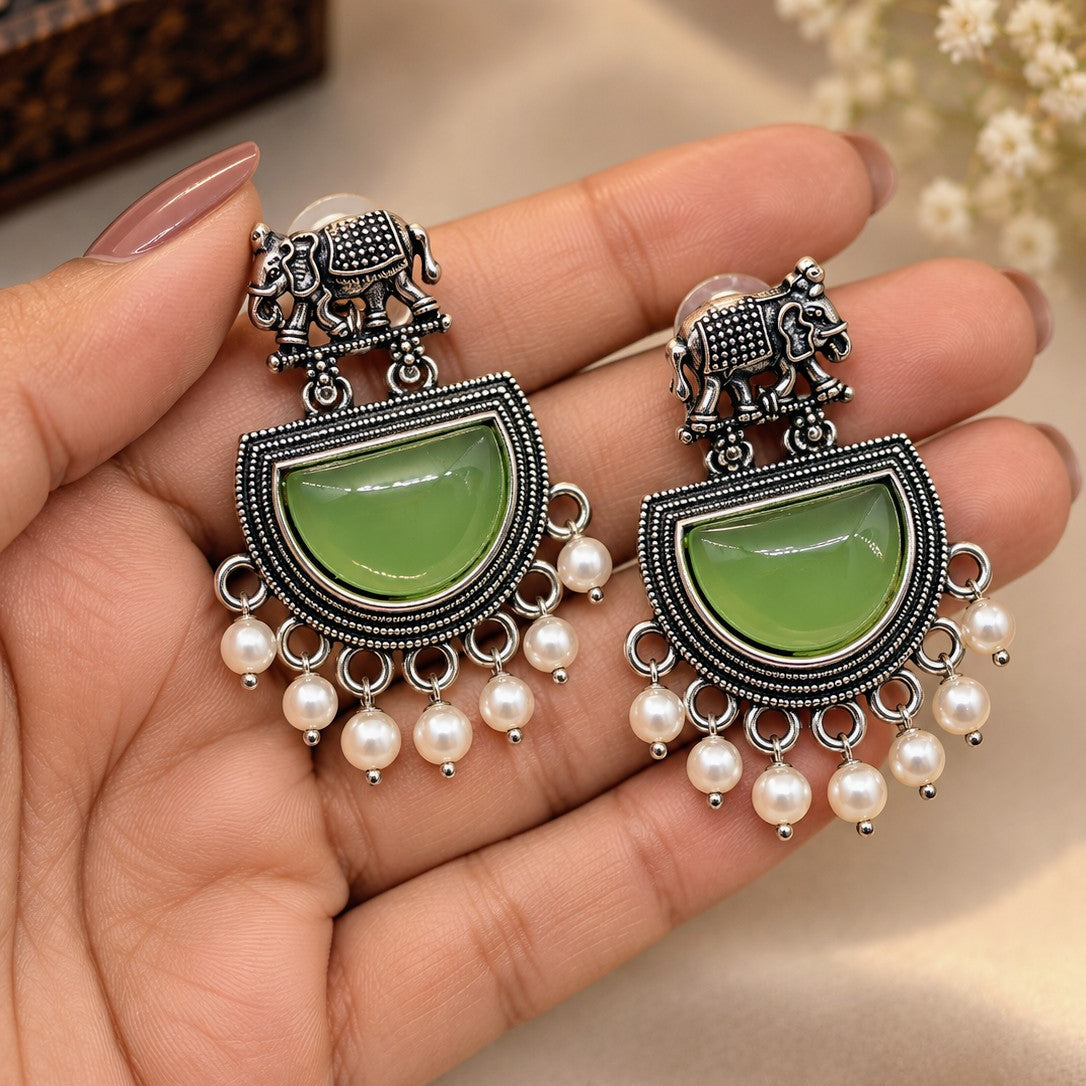 Elephant Half Moon Drop Earrings