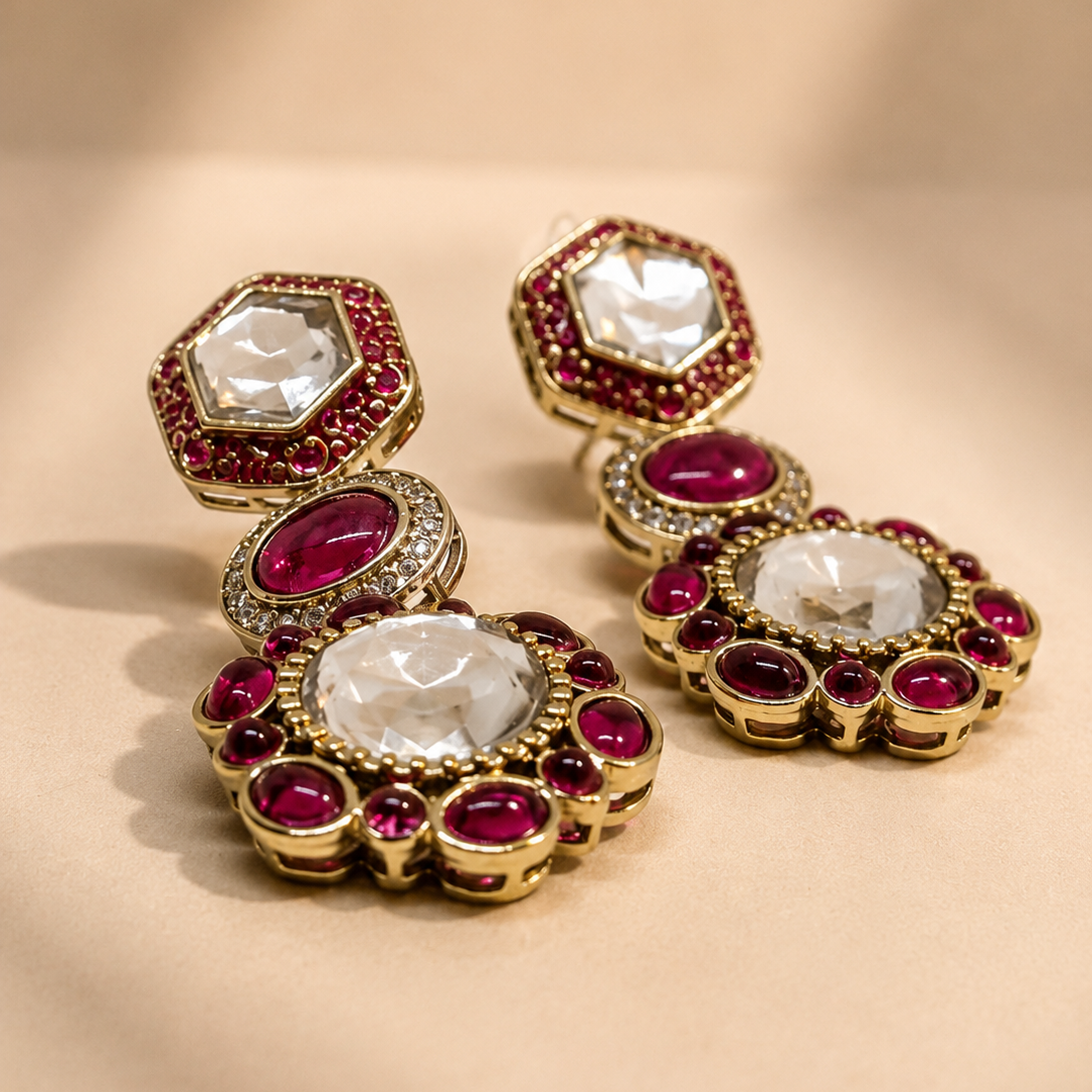 Tiered Cabochon Drop Earrings