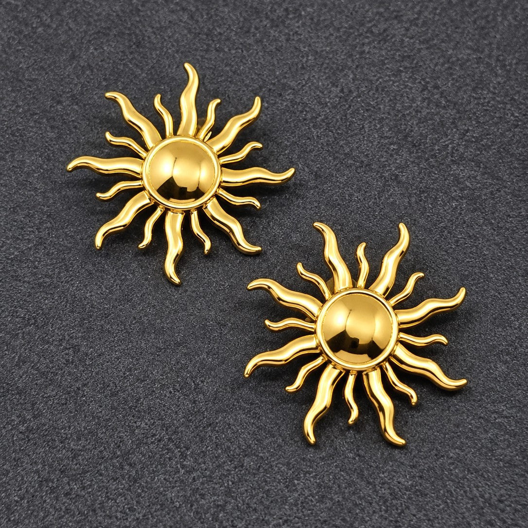 Wavy Ray Sun Stud Earrings