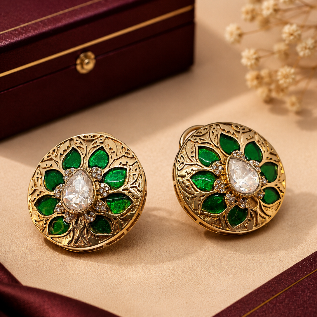 Enamel Leaf Stud Earrings