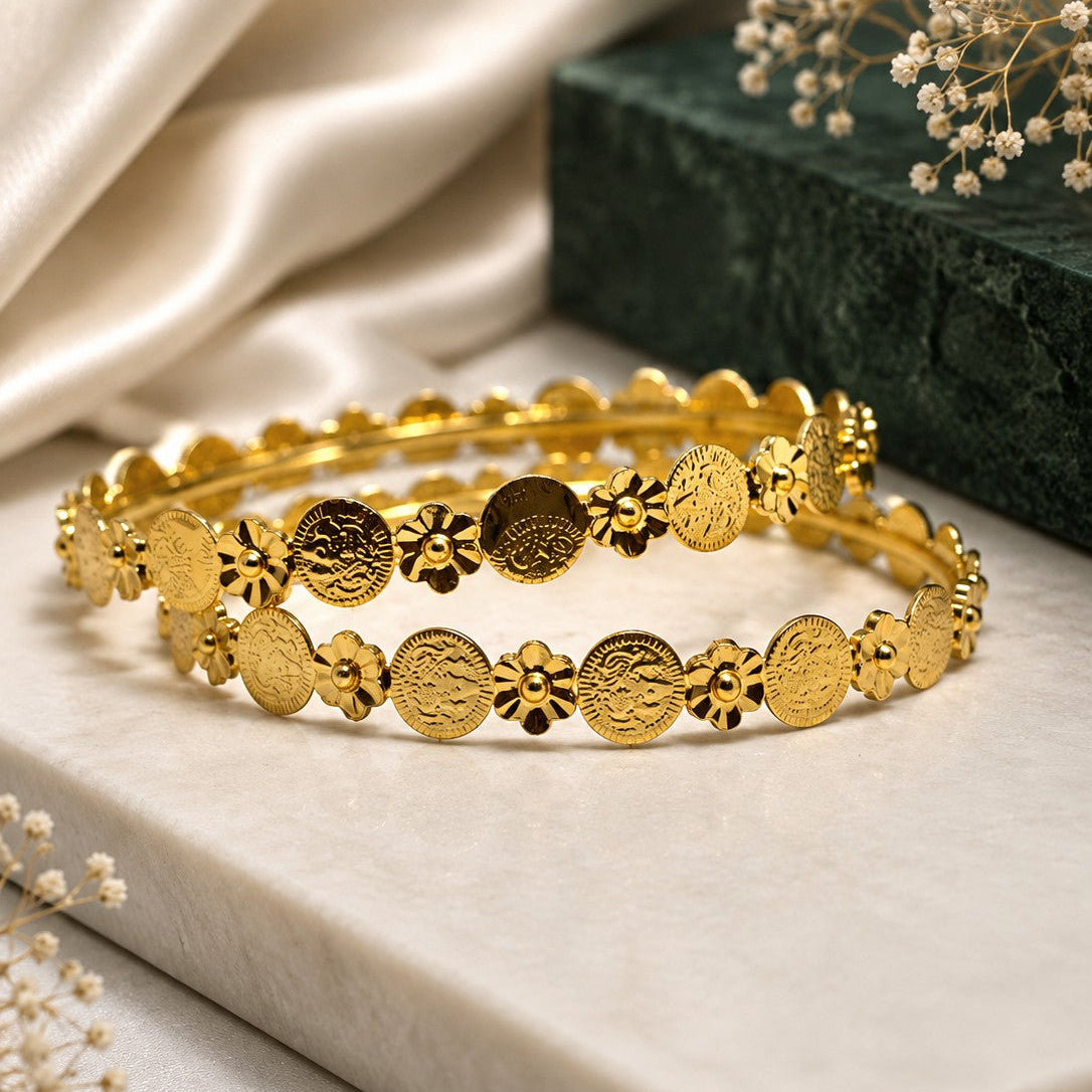 Coin Flower Bangle Pair