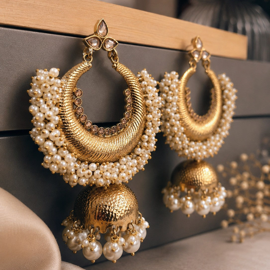 Chandbali Pearl Jhumka Earrings