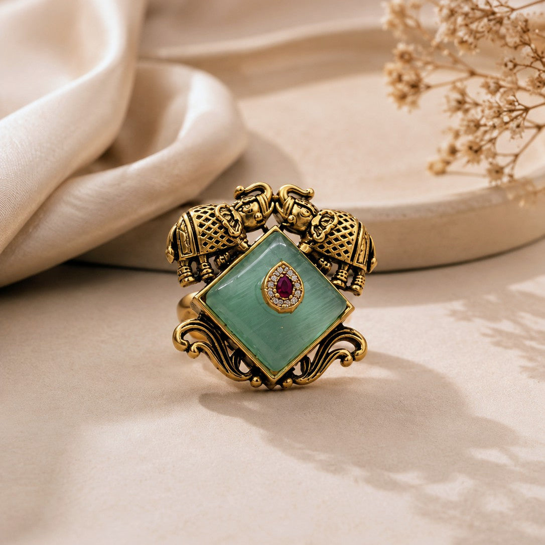 Twin Elephant Signet Ring