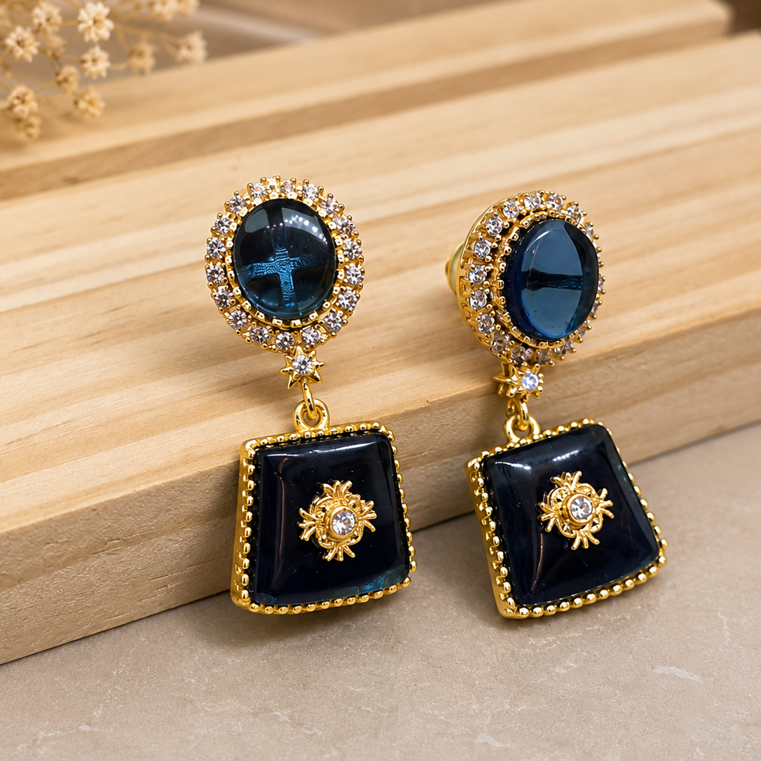 Smoky Cabochon Drop Earrings