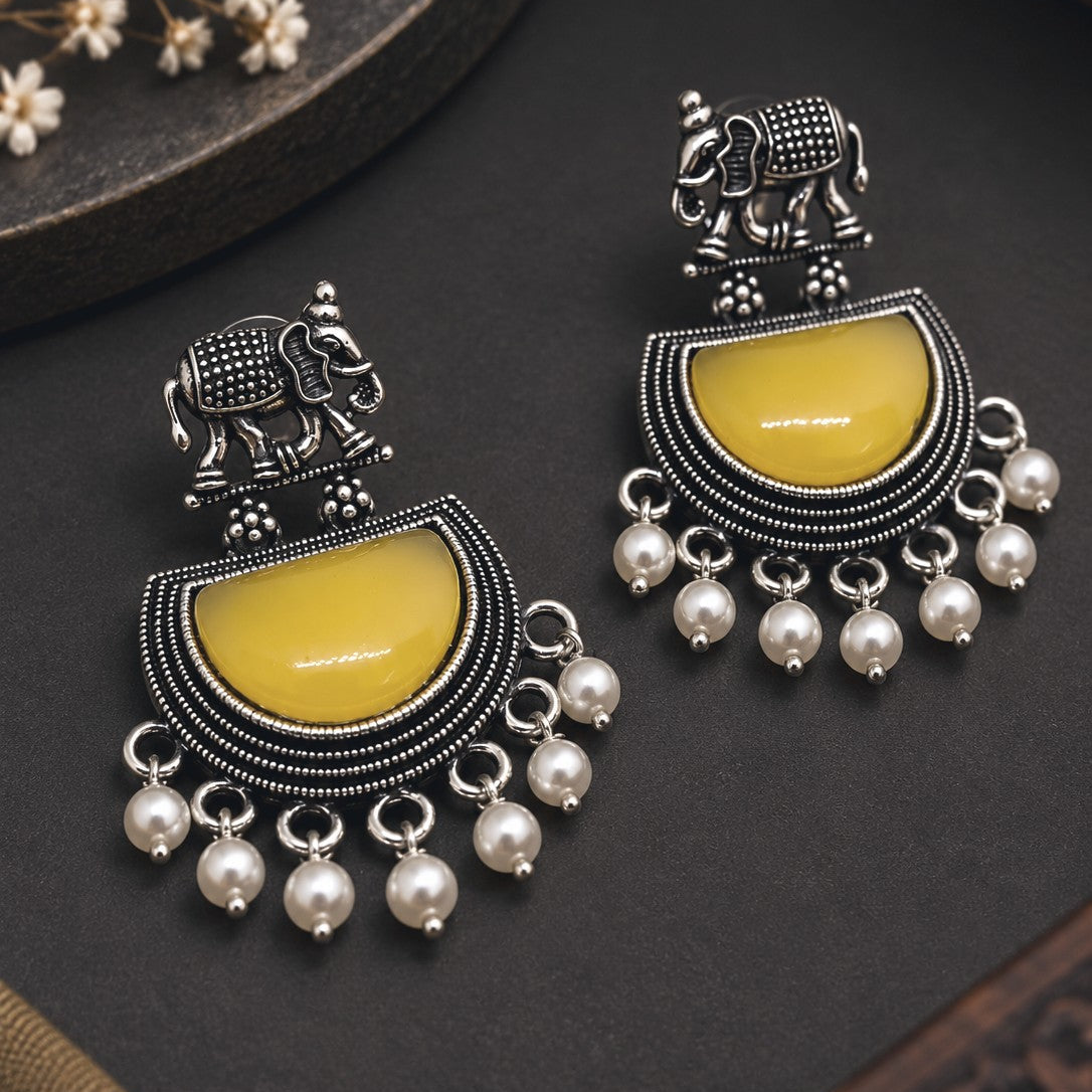 Elephant Half Moon Drop Earrings