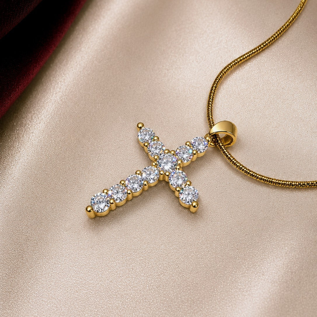 Elongated CZ Cross Necklace