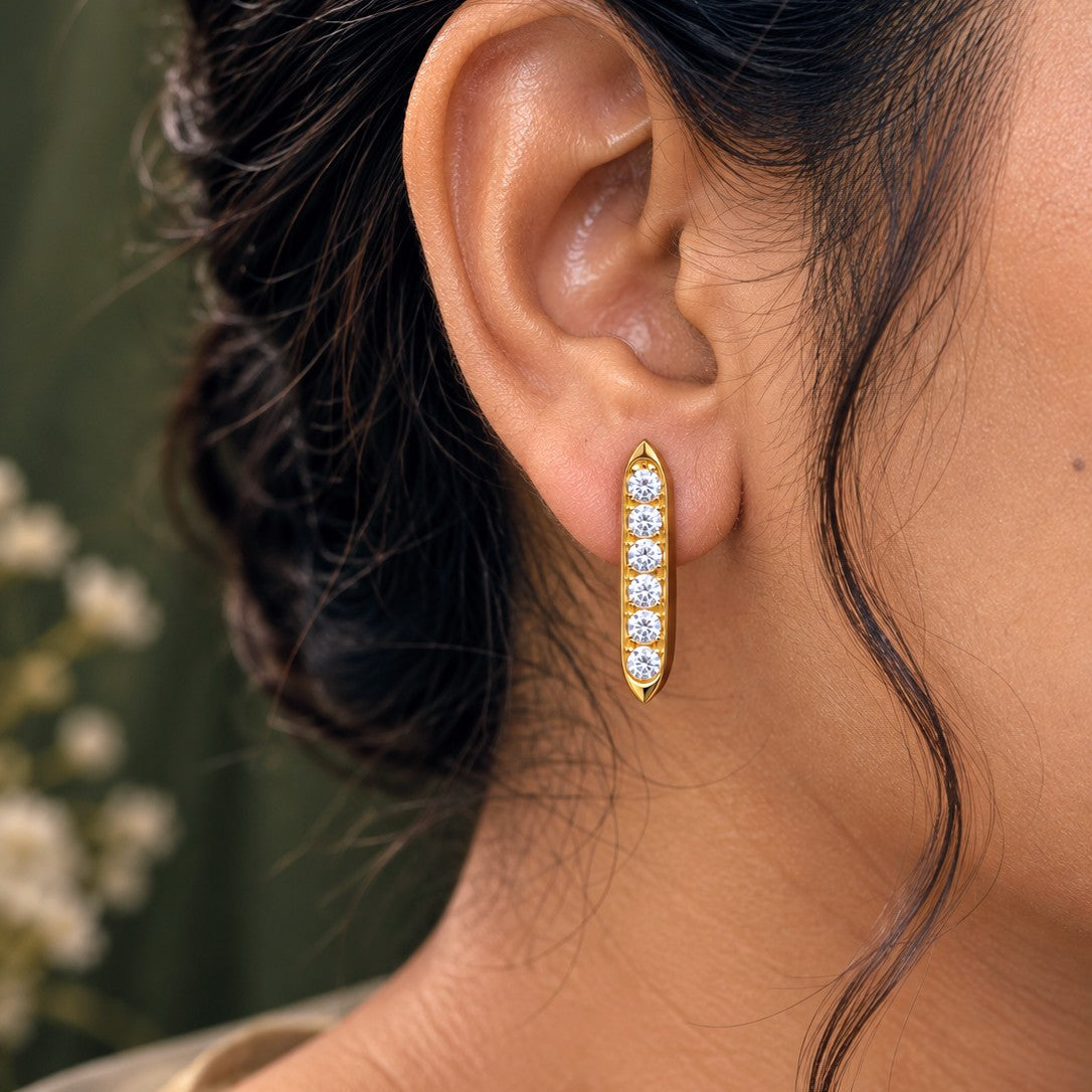 Six Stone CZ Bar Stud Earrings