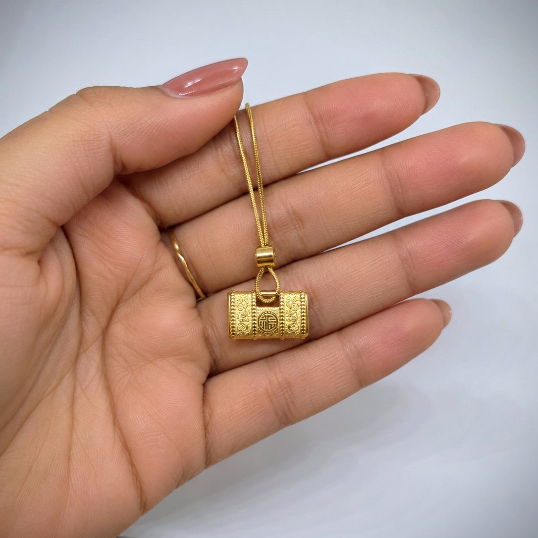 Engraved Barrel Pendant Necklace