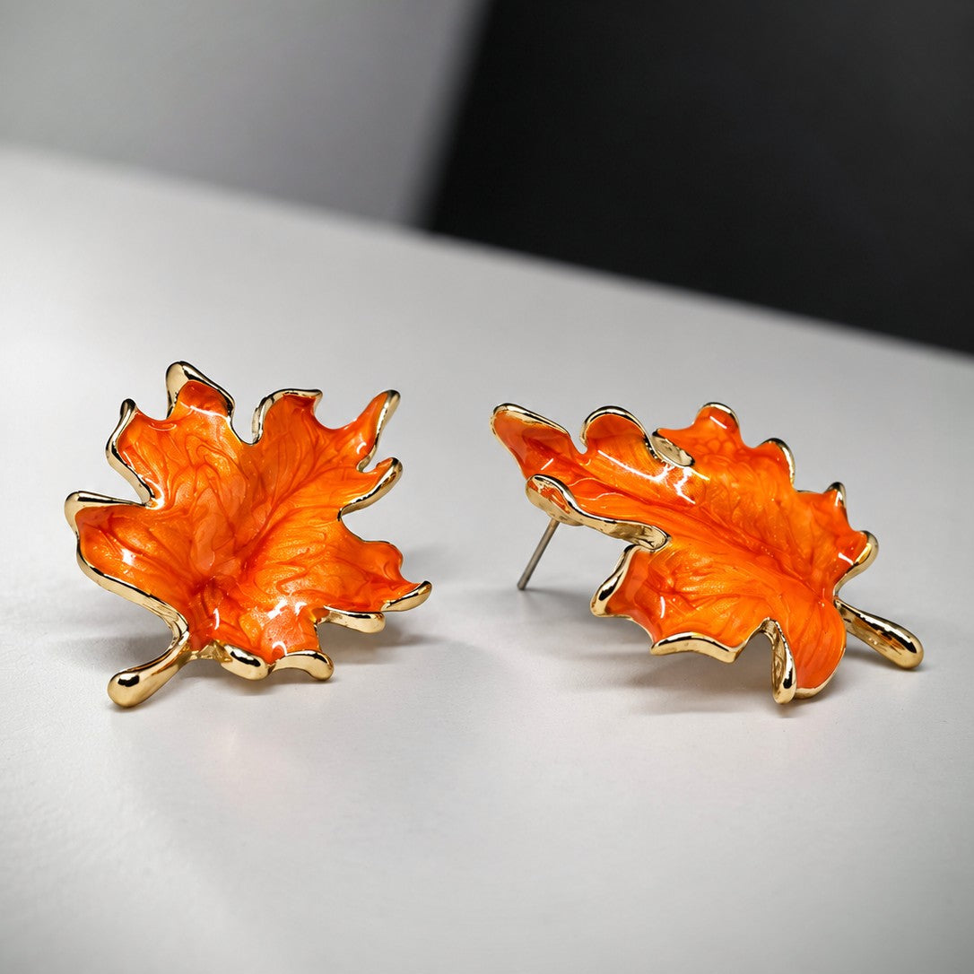 Enamel Maple Leaf Earrings