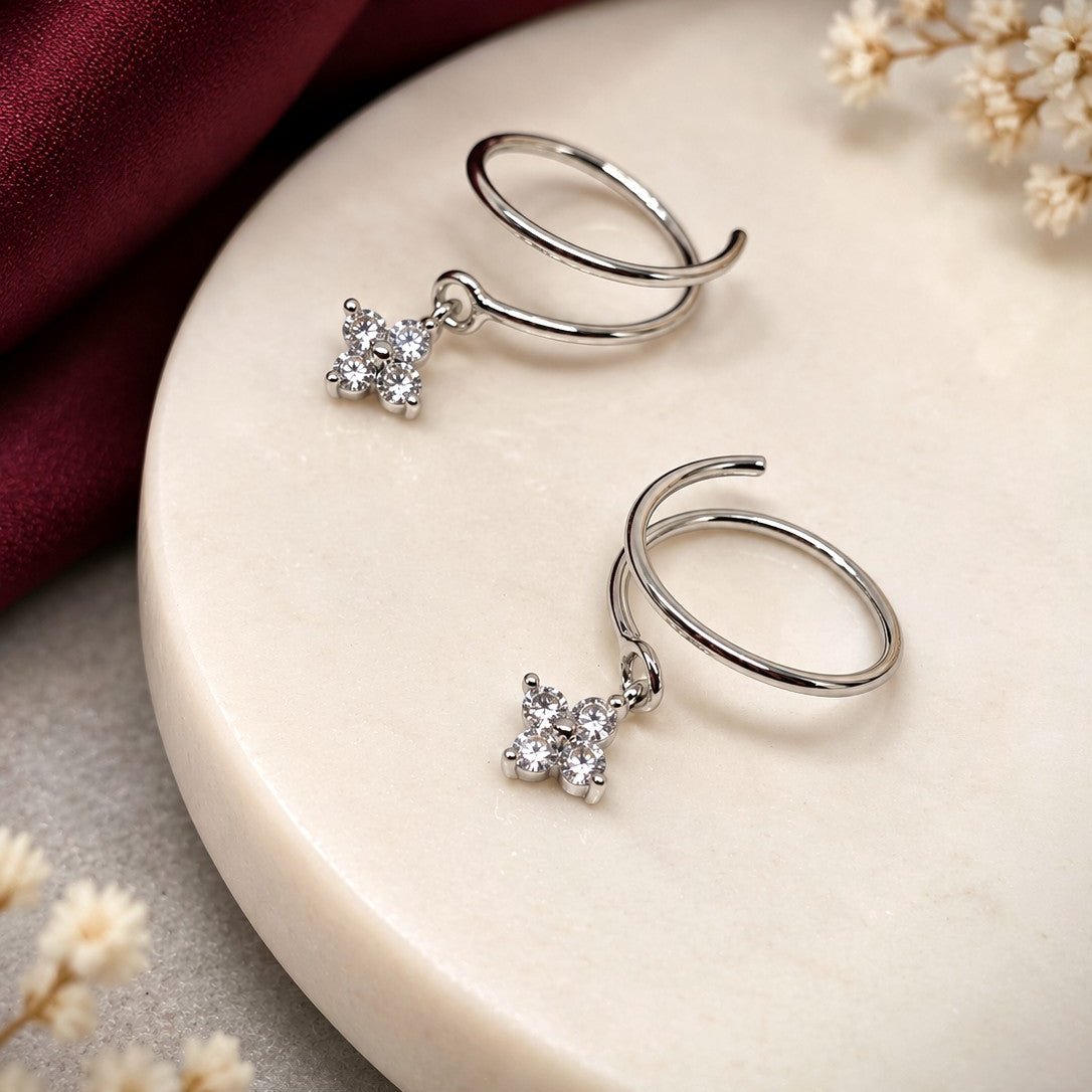 Double Wire Clover Drop Earrings