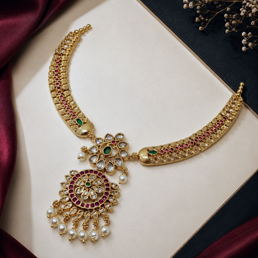 Floral Kundan Jhumka Necklace Set