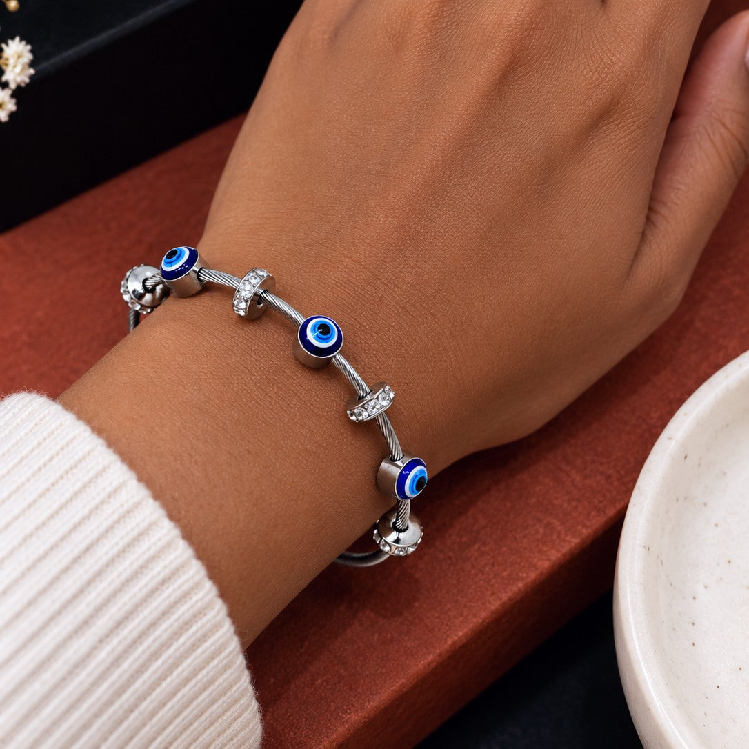 Evil Eye Cable Cuff Bracelet