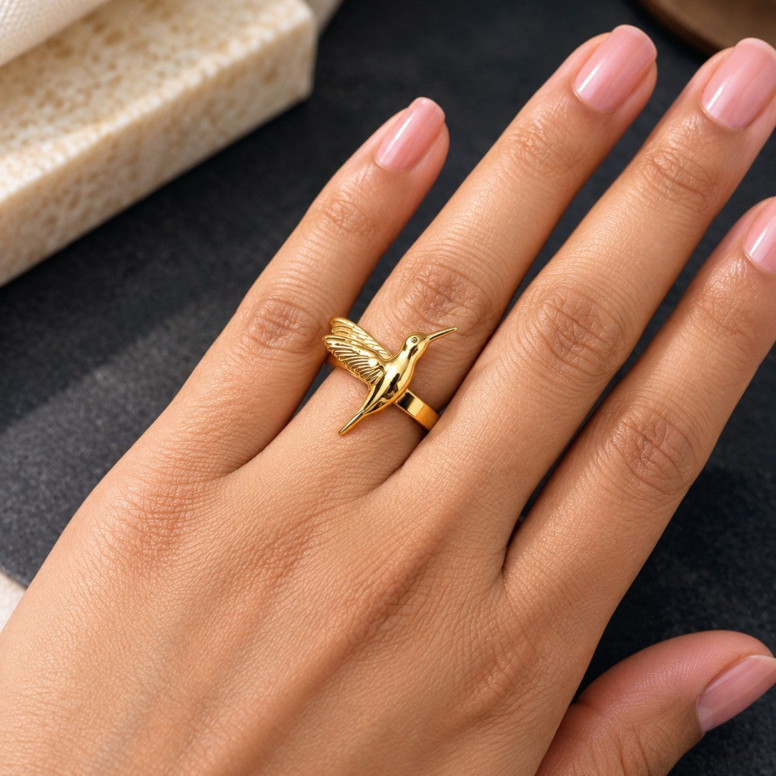 Sculpted Hummingbird Cocktail Ring