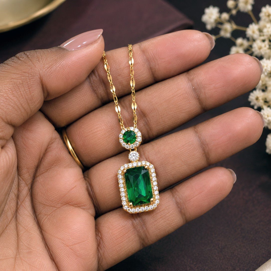 Emerald Cut Halo Pendant Necklace