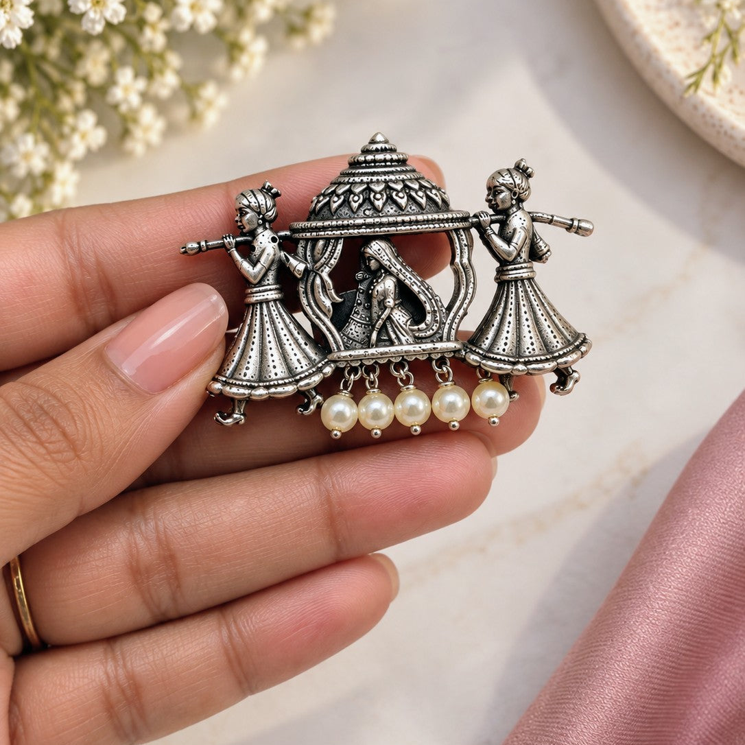 Oxidised Palanquin Pearl Ring