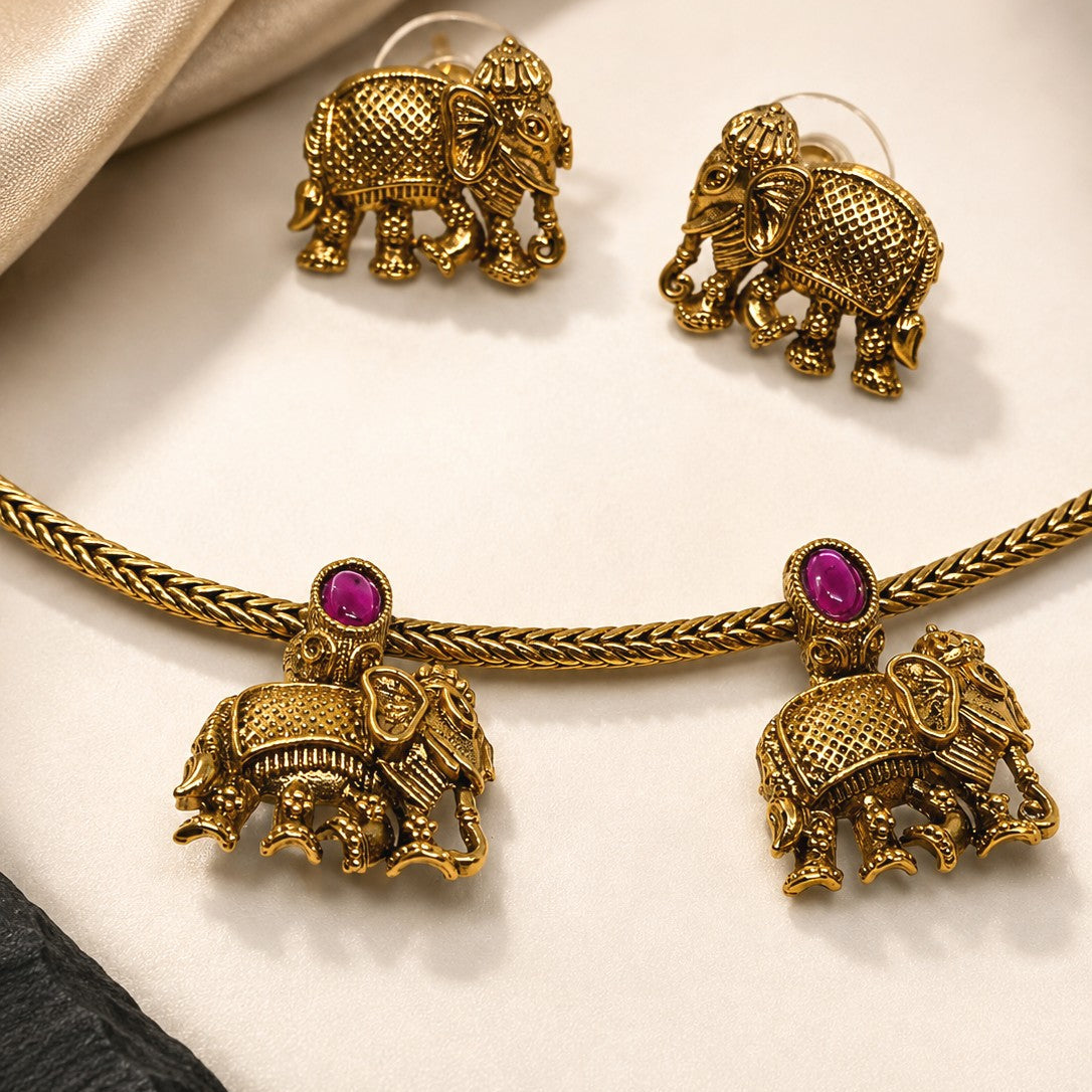 Elephant Drop Necklace Set