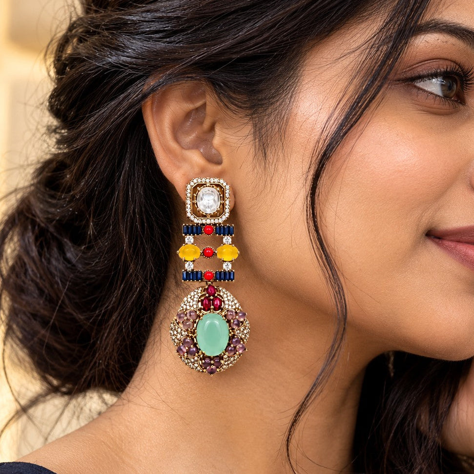 Tiered Pave Medallion Drop Earrings