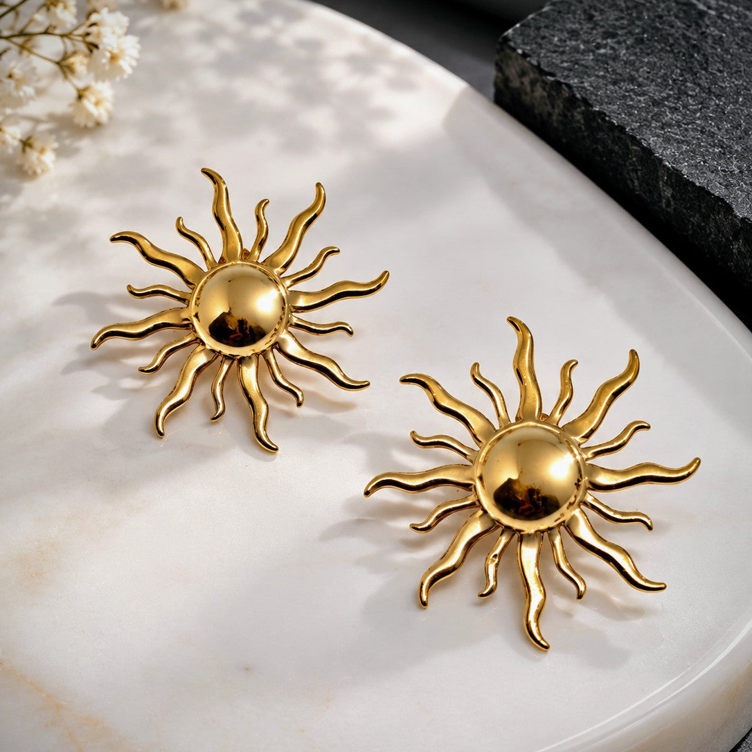 Wavy Ray Sun Stud Earrings