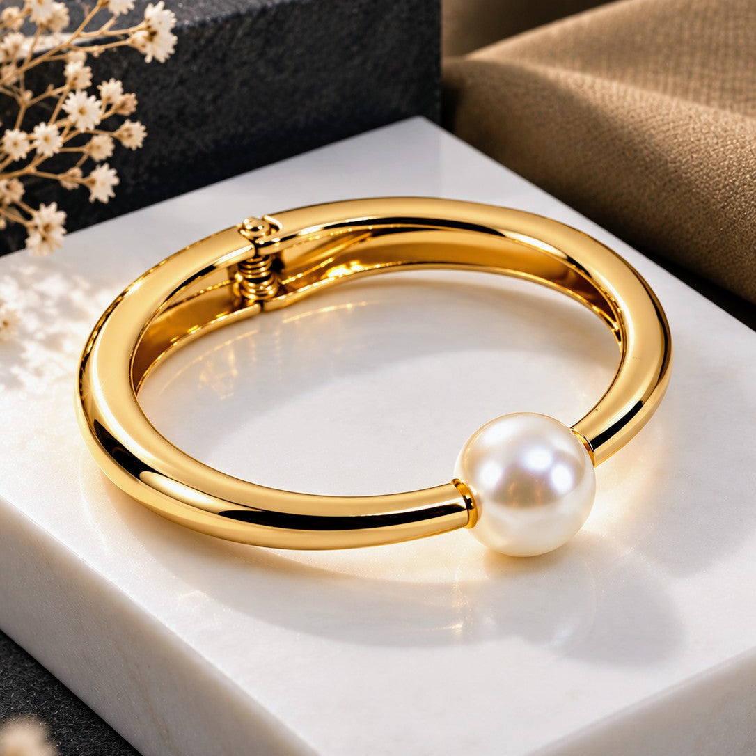 Single Pearl Tube Kada Bangle
