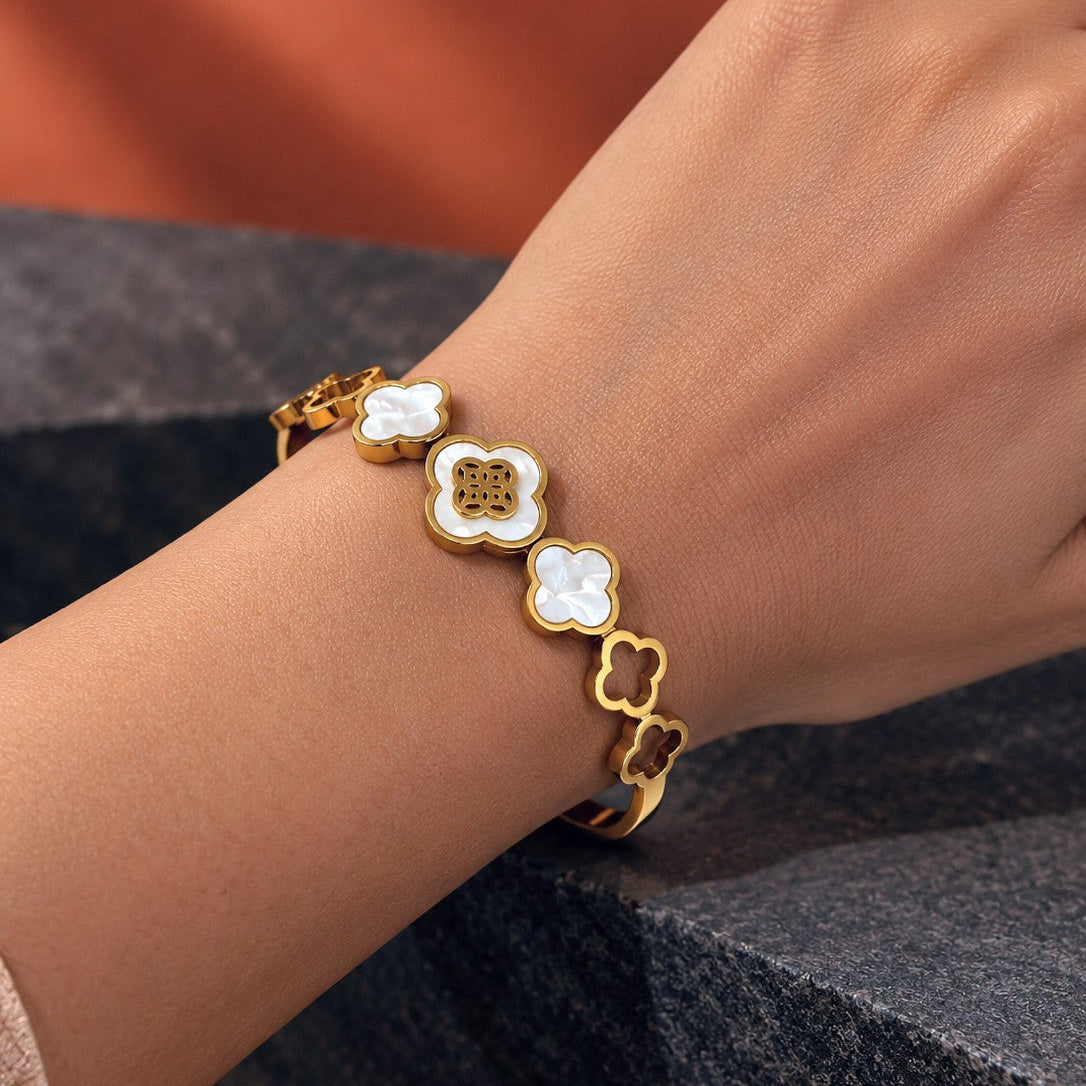 Clover Motif Hinged Bangle