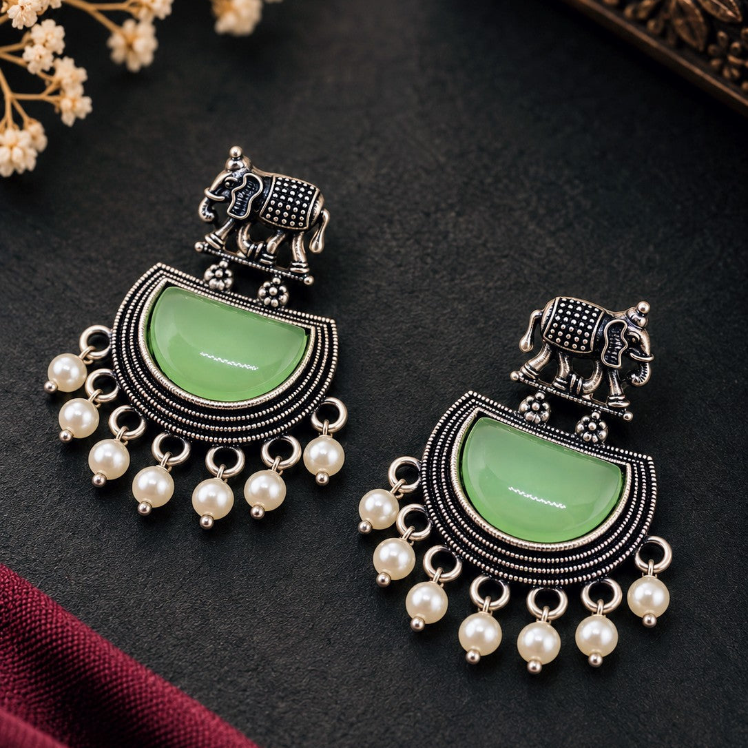 Elephant Half Moon Drop Earrings