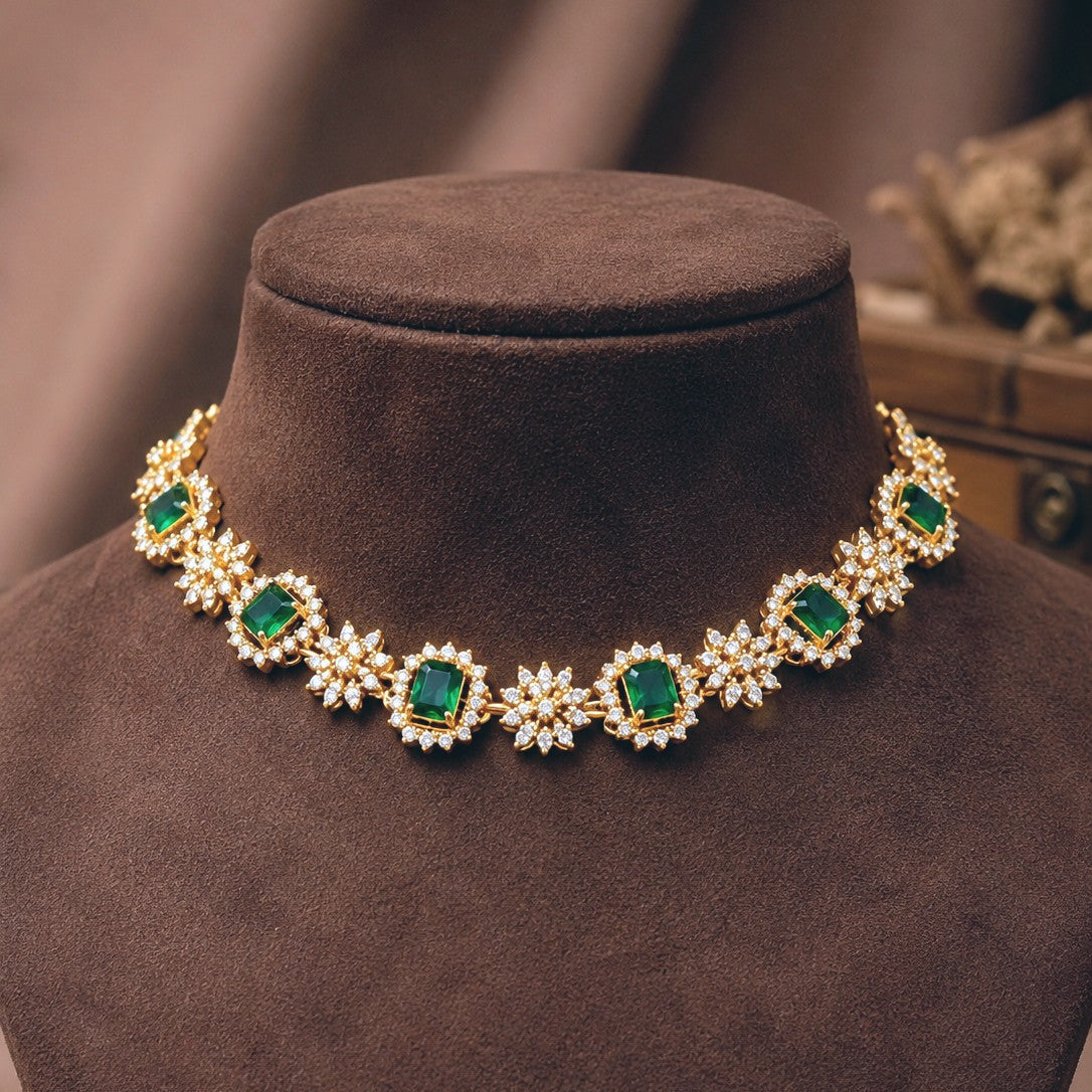 Emerald Cut Halo Necklace Set