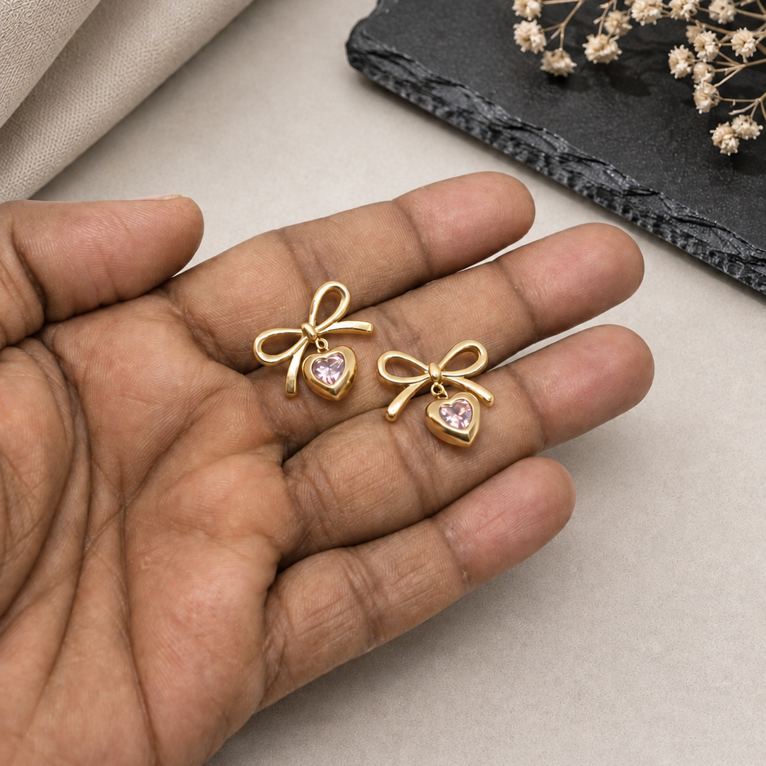 Bow Heart Drop Earrings
