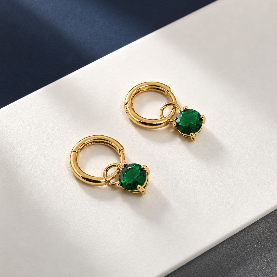 Round Solitaire Huggies Drop Earrings