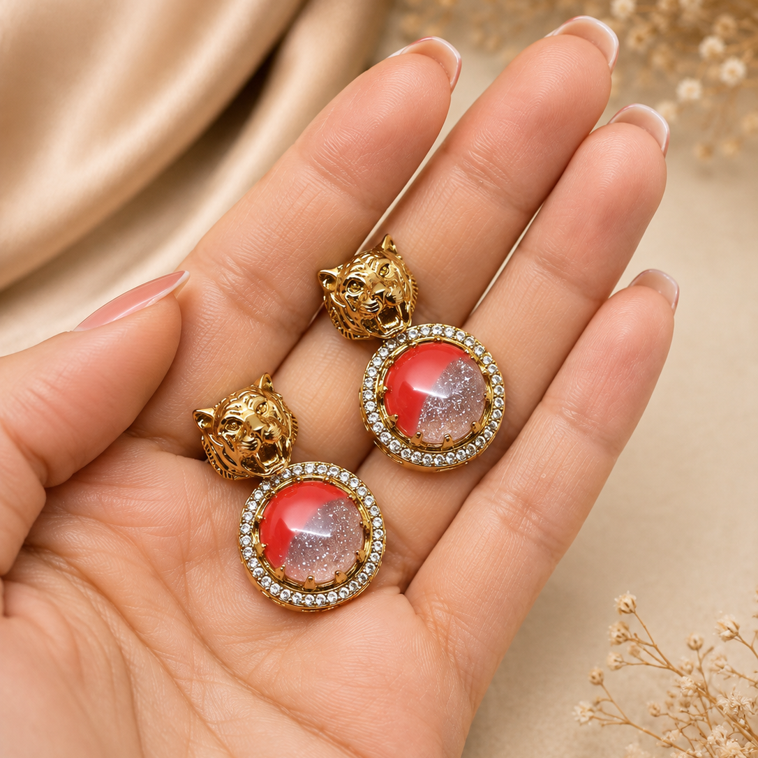 Tiger Halo Drop Earrings