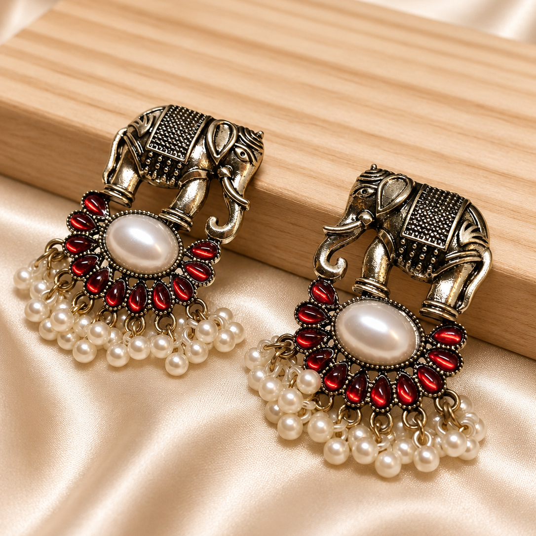 Elephant Pearl Drop Earrings