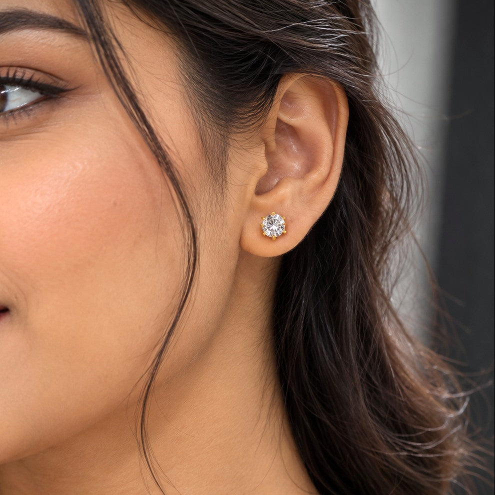 Round Solitaire CZ Stud Earrings