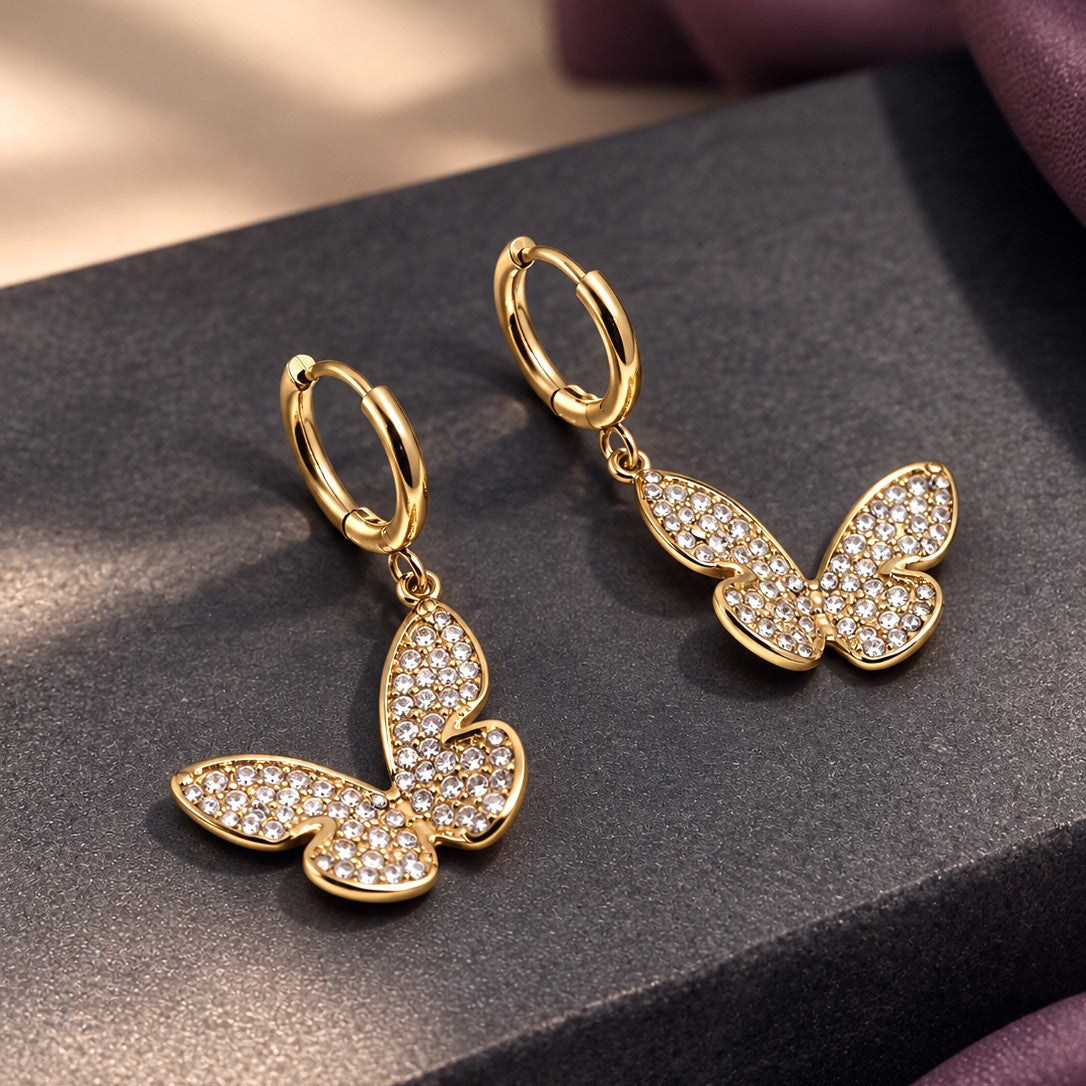 Pavé Butterfly Huggies Drop Earrings
