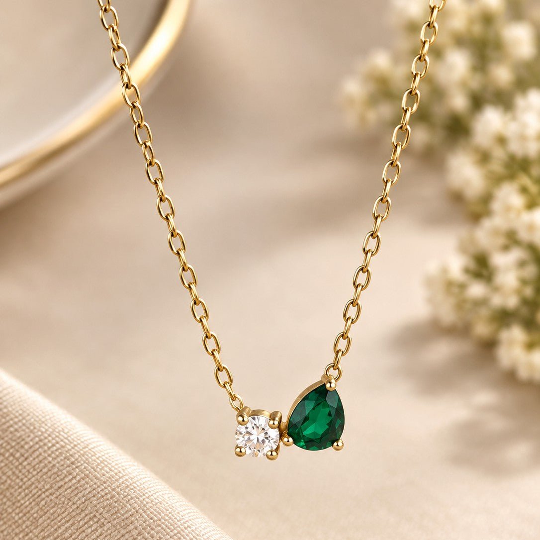 Pear Cut Duo Stone Pendant Necklace