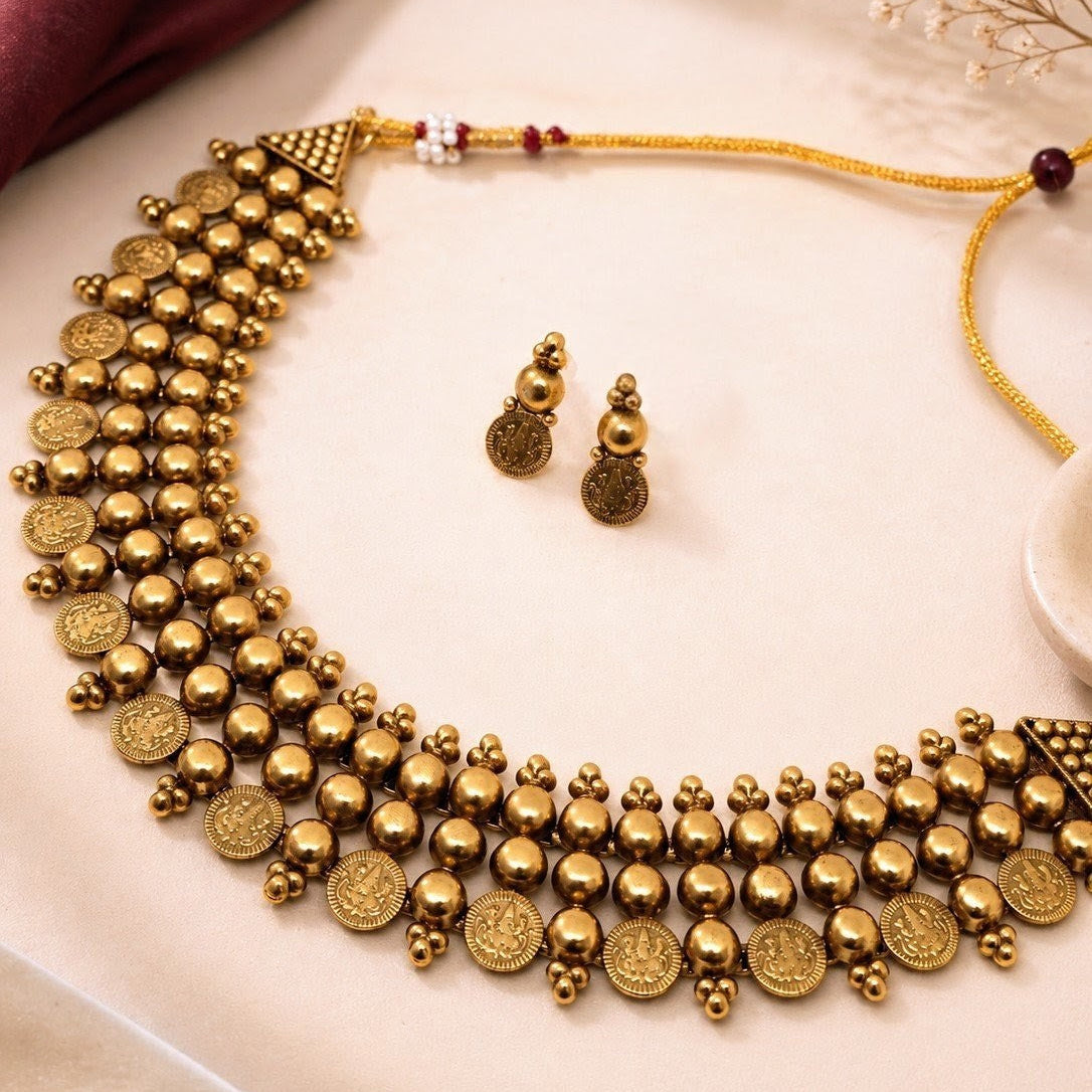 Beaded Coin Pendant Necklace