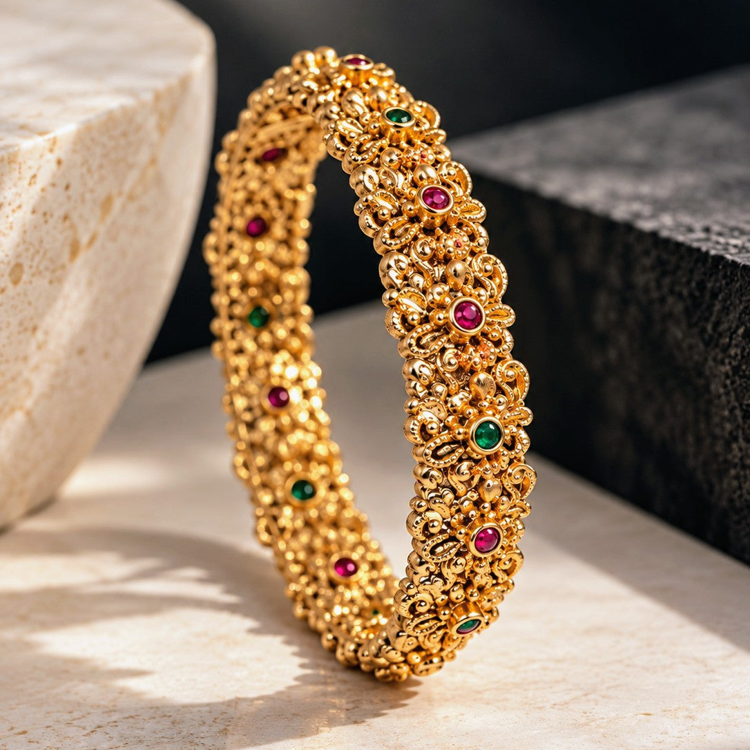 Floral Filigree Multi-Stone Bangle
