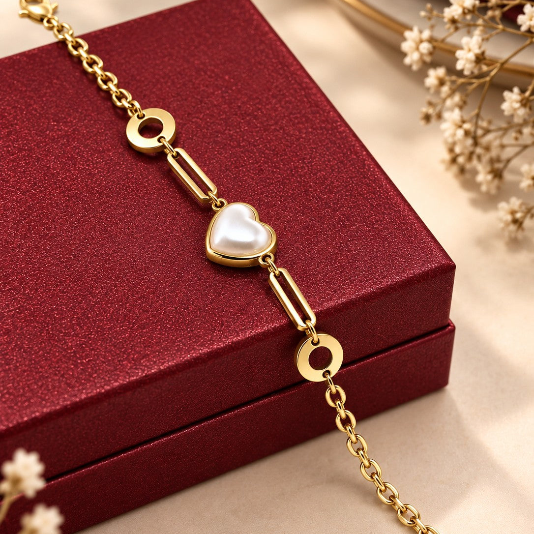 Heart Pearl Link Bracelet