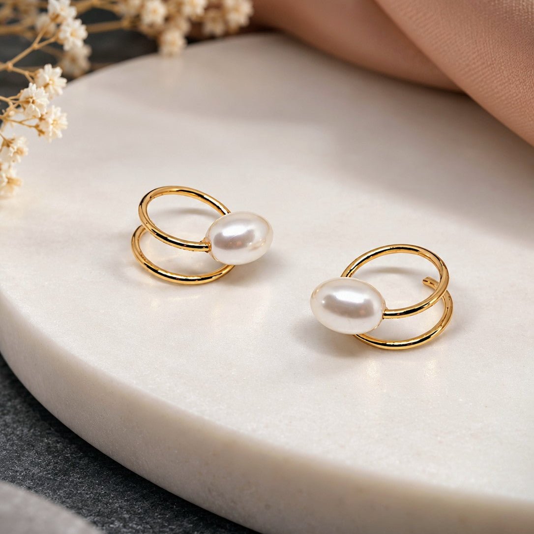 Pearl Drop Hoop Earrings