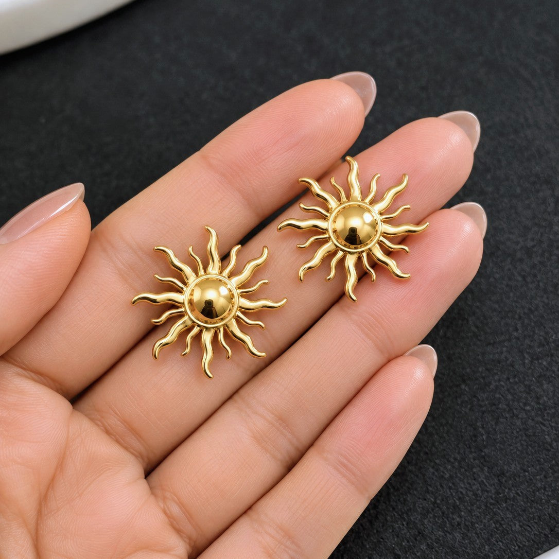 Wavy Ray Sun Stud Earrings