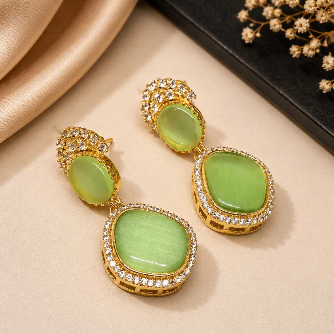 Cabochon Halo Drop Earrings