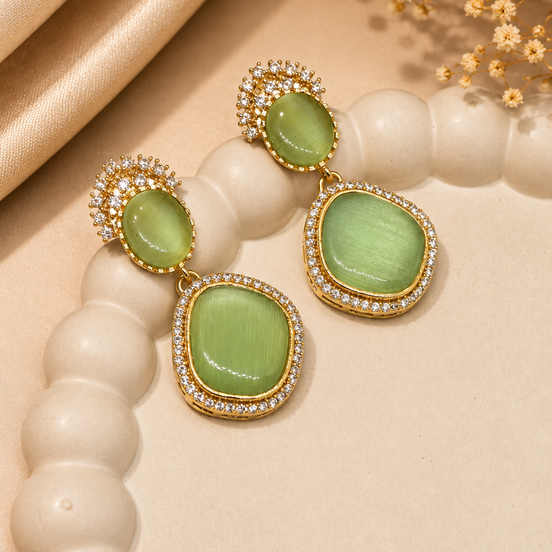 Cabochon Halo Drop Earrings