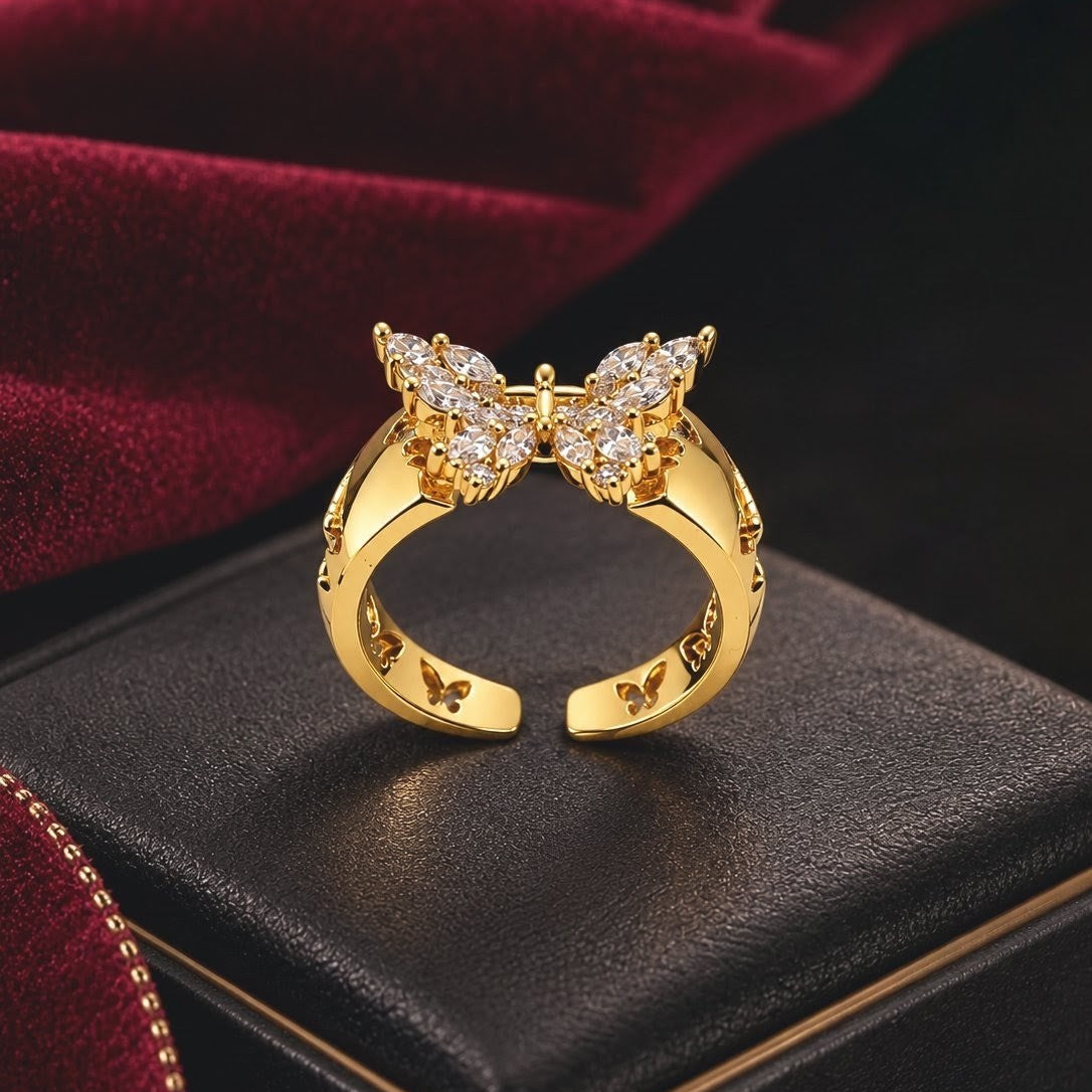 Marquise CZ Butterfly Wide Band Ring
