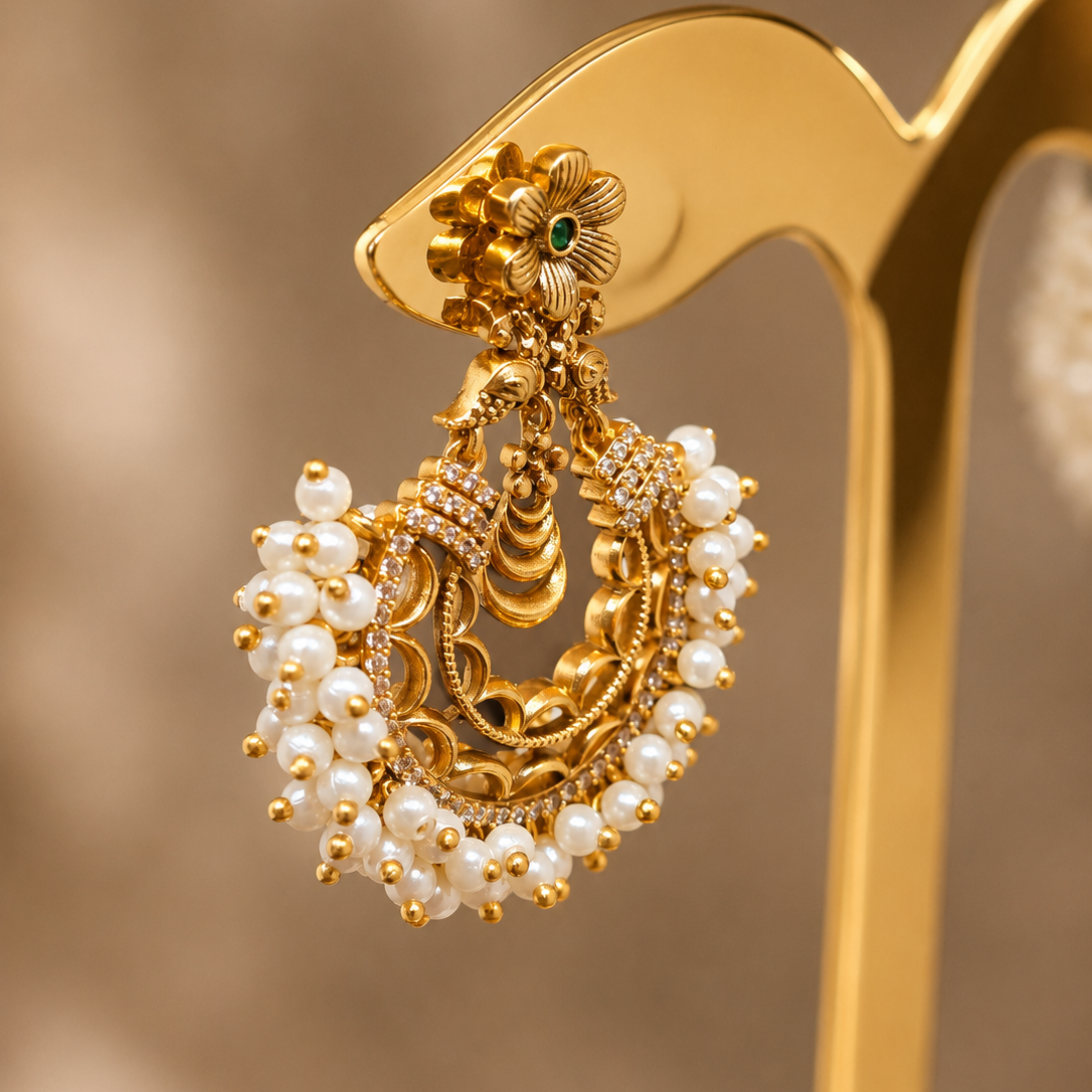 Chandbali Pearl Cluster Earrings