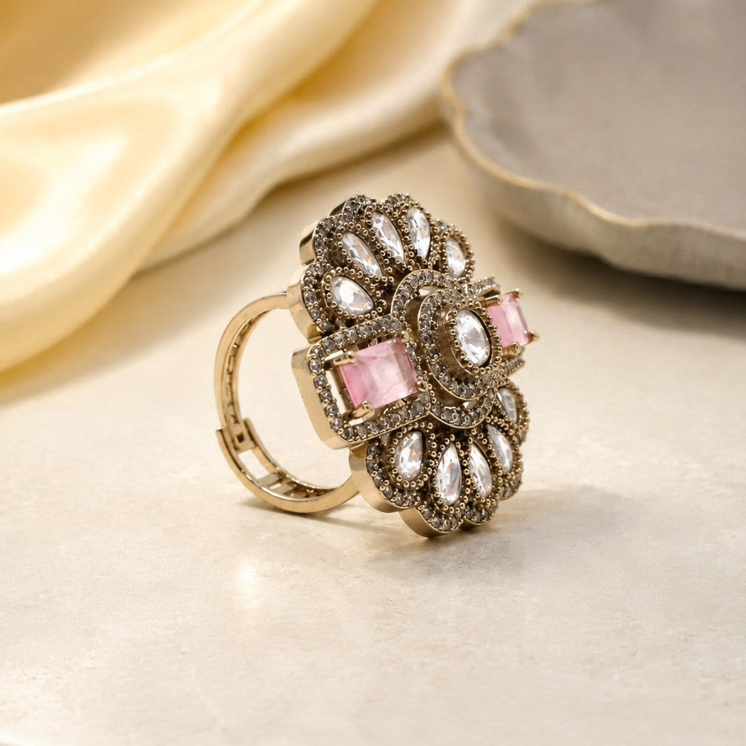 Rectangle Accent Floral Ring