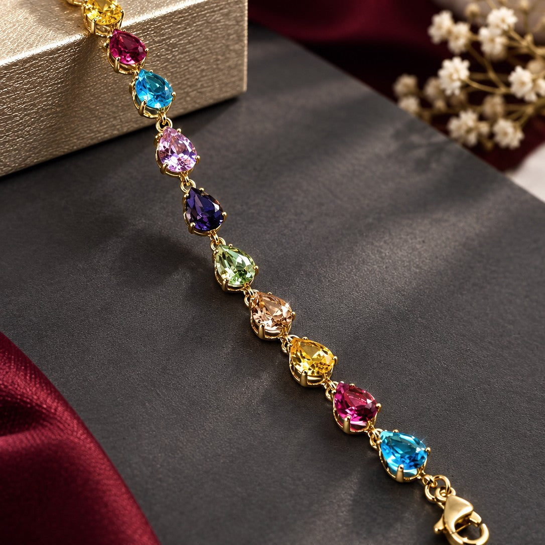 Rainbow Pear Stone Bracelet