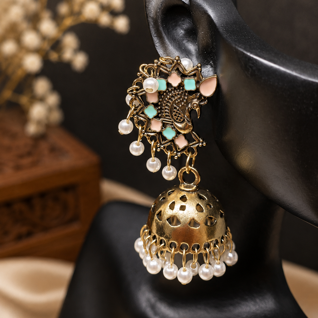 Peacock Dome Jhumka Earrings