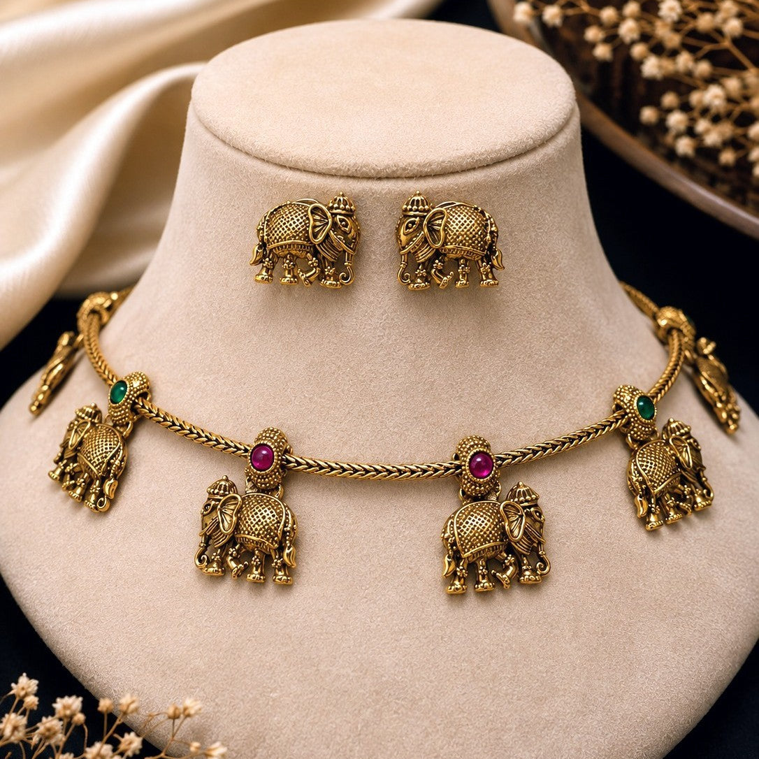 Elephant Drop Necklace Set